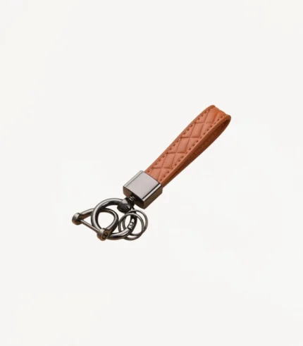 Porte-clés Carreau en cuir marron