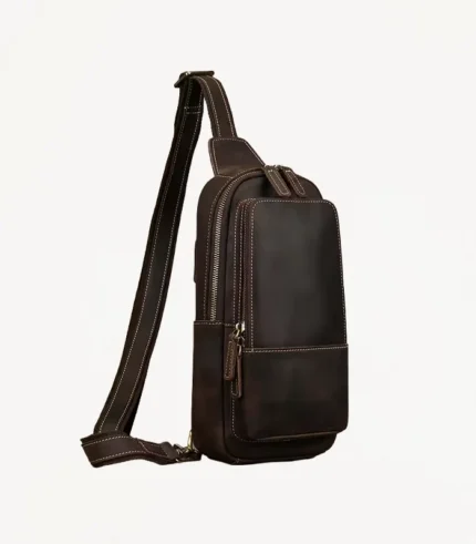 Sac de poitrine en cuir Ravenson Noir