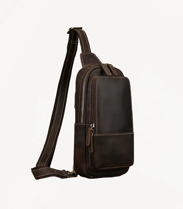 Sac de poitrine en cuir Ravenson Noir